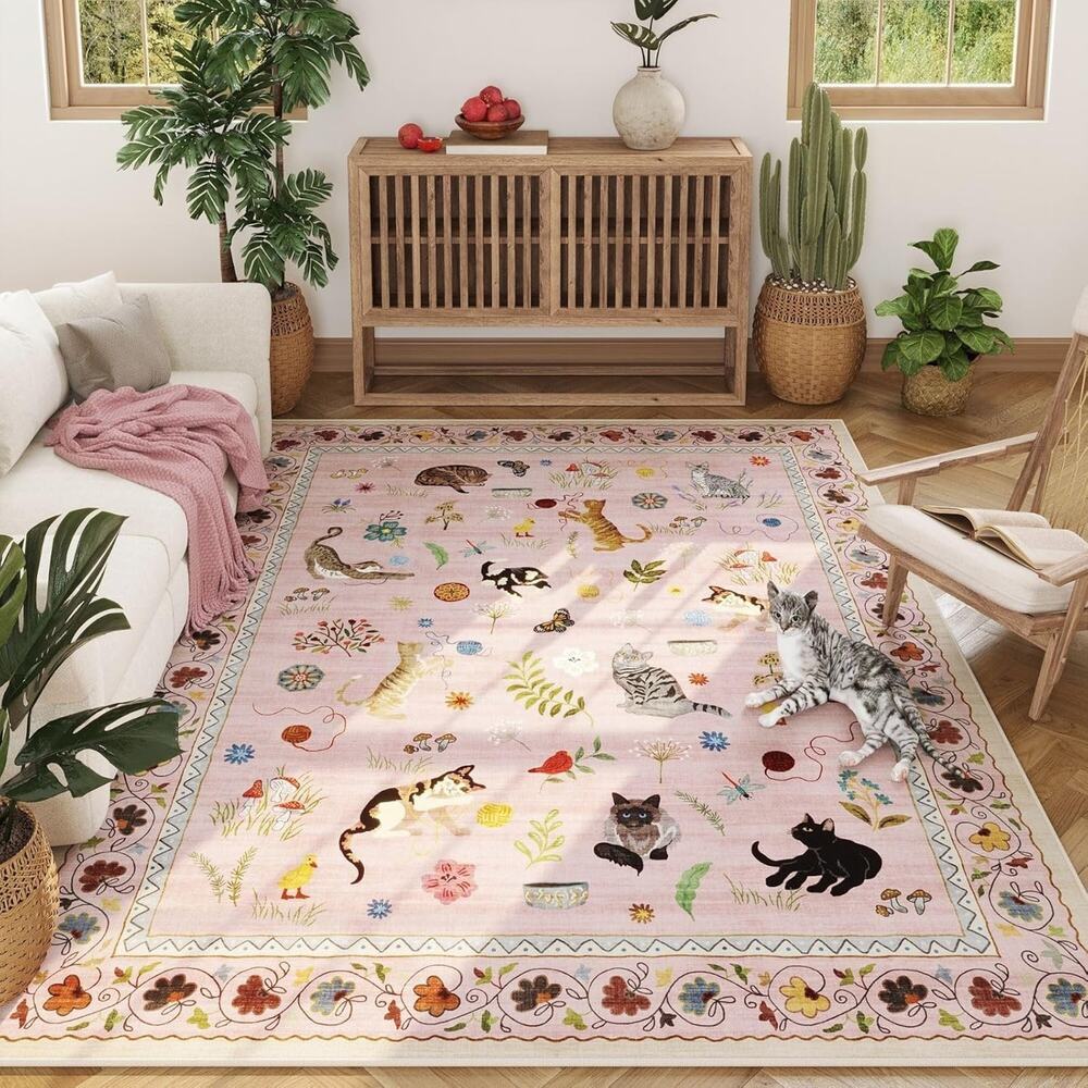 💥 Washable Rug – 5 X 7 Non-Slip, Cat and Animal Print, Smudge Resistant, Soft